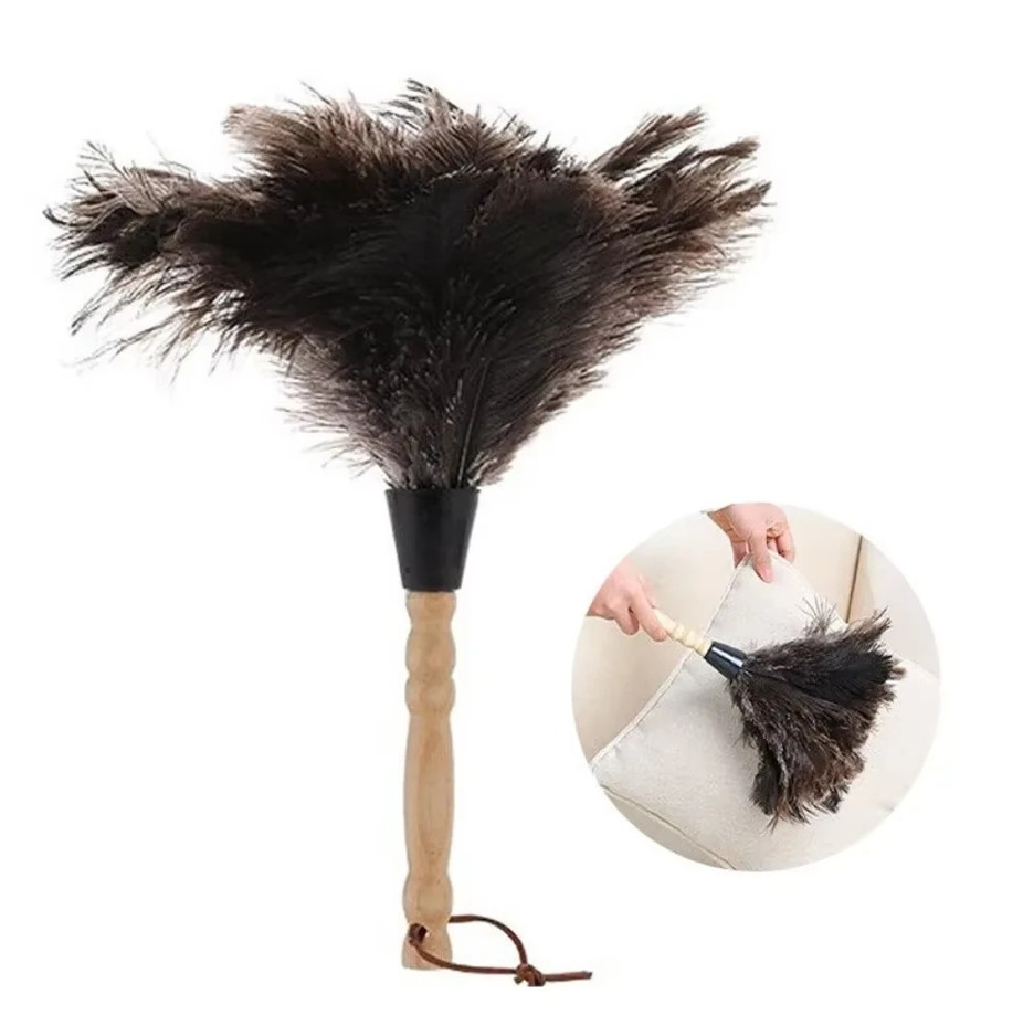 1 pc Feather Duster Ostrich Feather Brush Wooden Handle Cleaning Tool