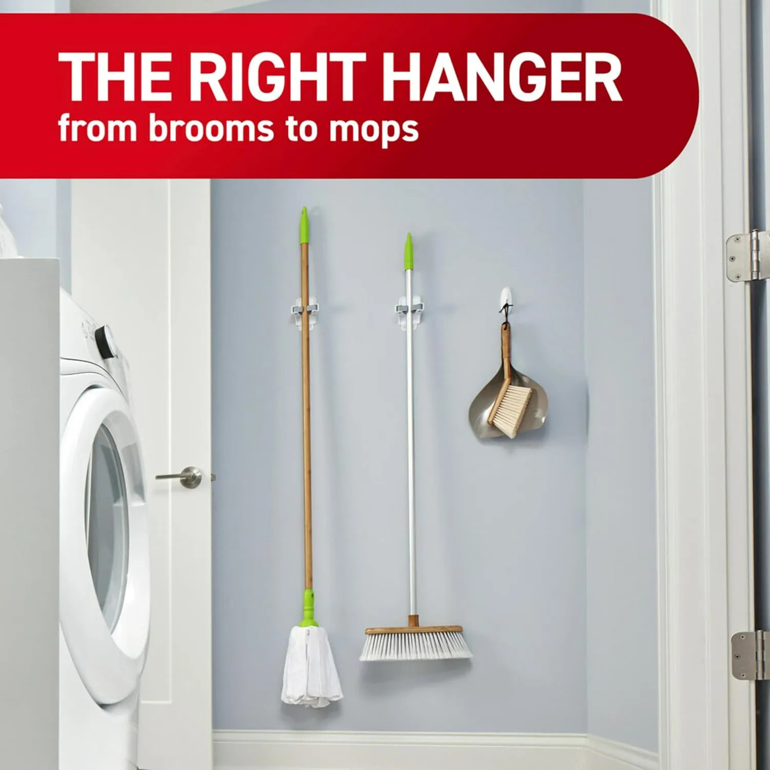 Command Large Broom Grippers, White Wall Mount Holder, 2 Grippers, 4 Strips