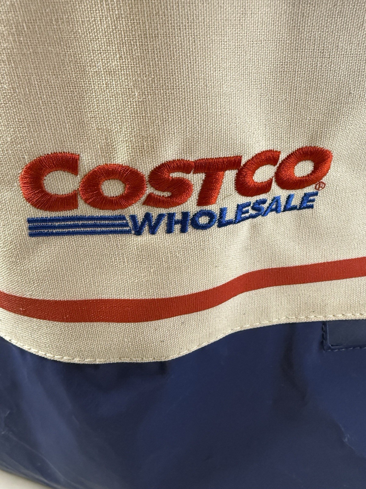 Costco Large Blue and White Zipper Canvas Shopping Tote Bag Reusable 15” – Used