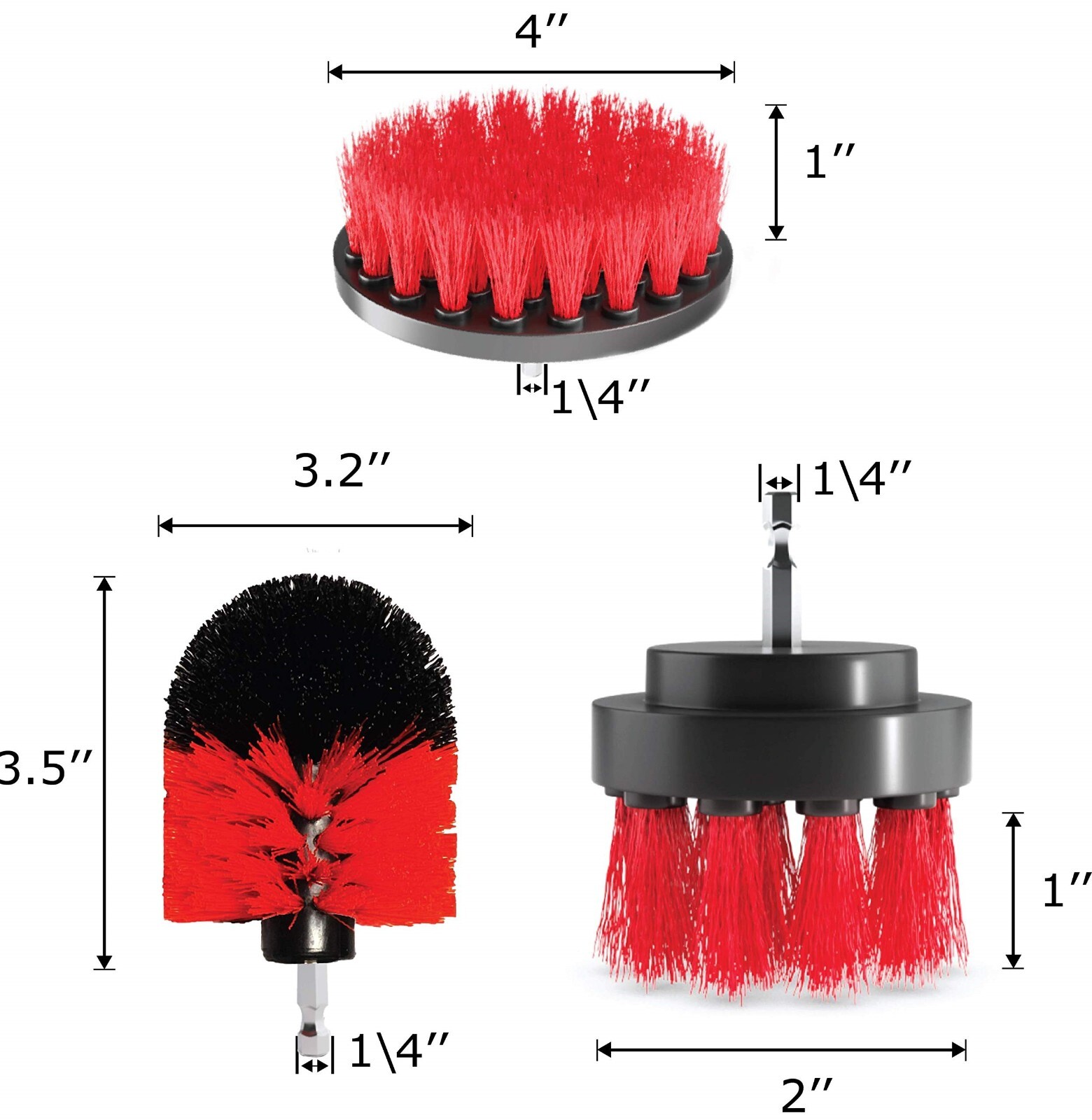 Yellow Bristle Medium Stiffness Drill Brush Set-3 pack Assorted Drill Brush Kit
