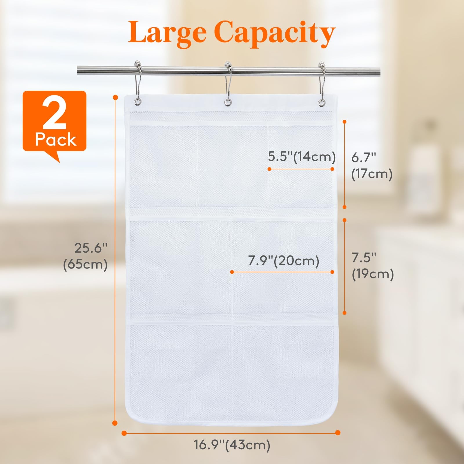 Lifewit Mesh Shower Caddy, 7 Pockets Hanging 17″ x 25.6″, White