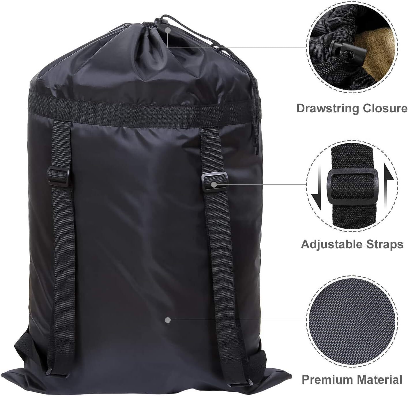 Large Drawstring Black 36*24inch Backpack Heavy Duty Washing Clothes Laundry Bag
