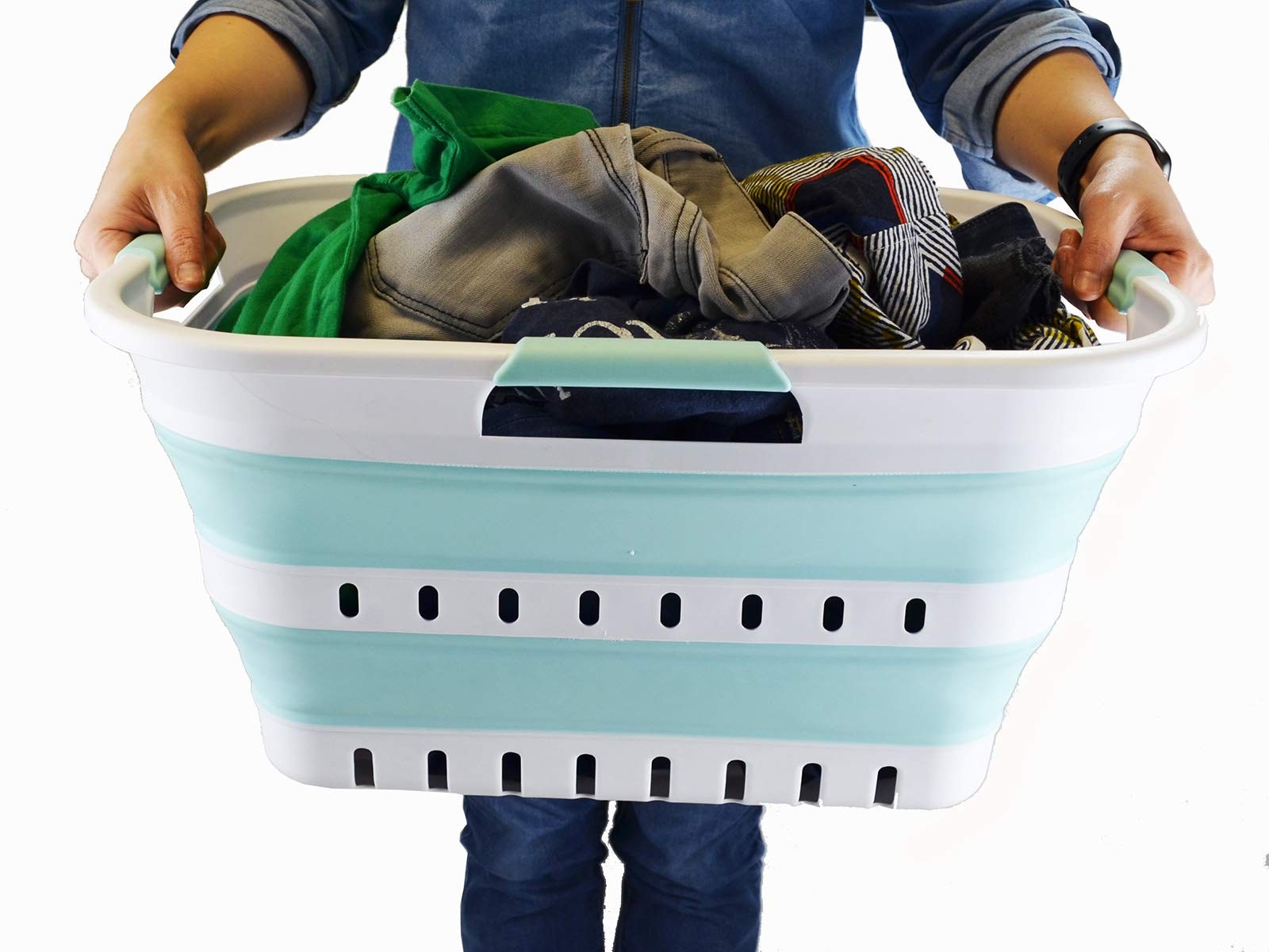 SAMMART 30L (8 Gallon) Collapsible 3 Handled Plastic Laundry Basket – Foldable