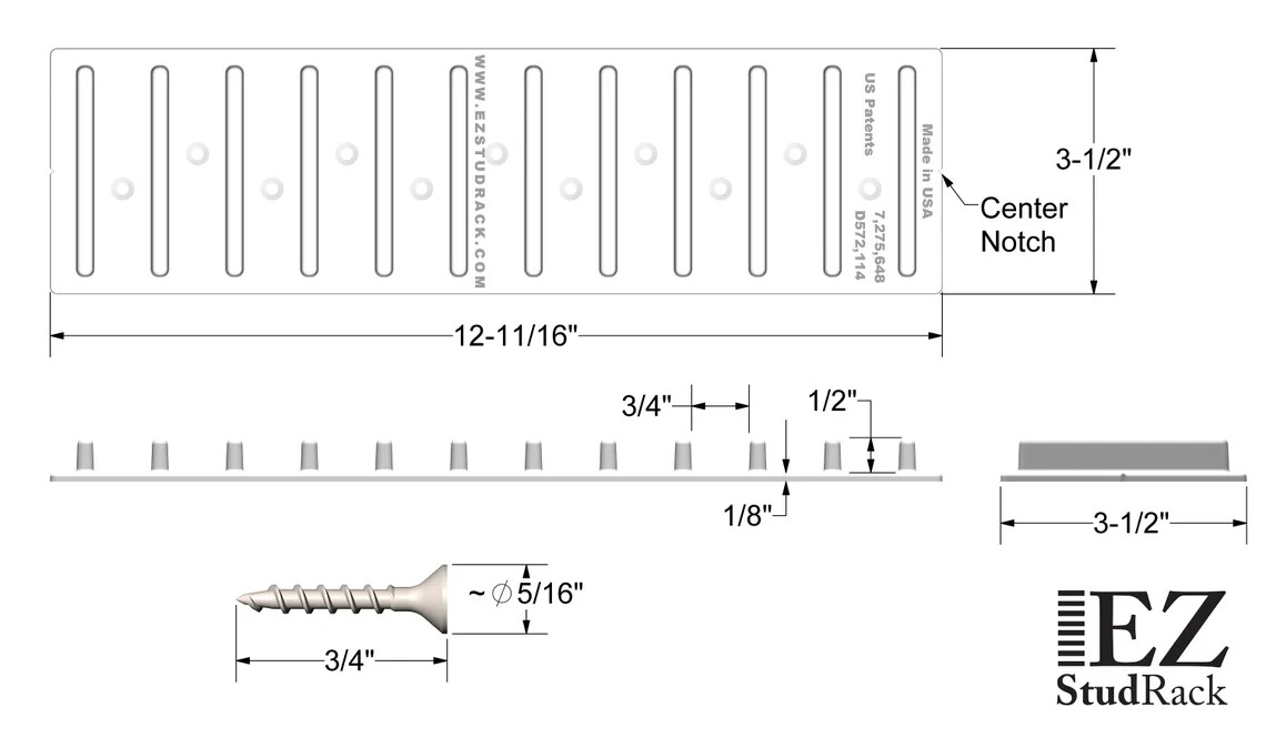 EZStudRack Shelving System- 8 Pack White, 32 Wood Screws-WOOD NOT INCLUDED