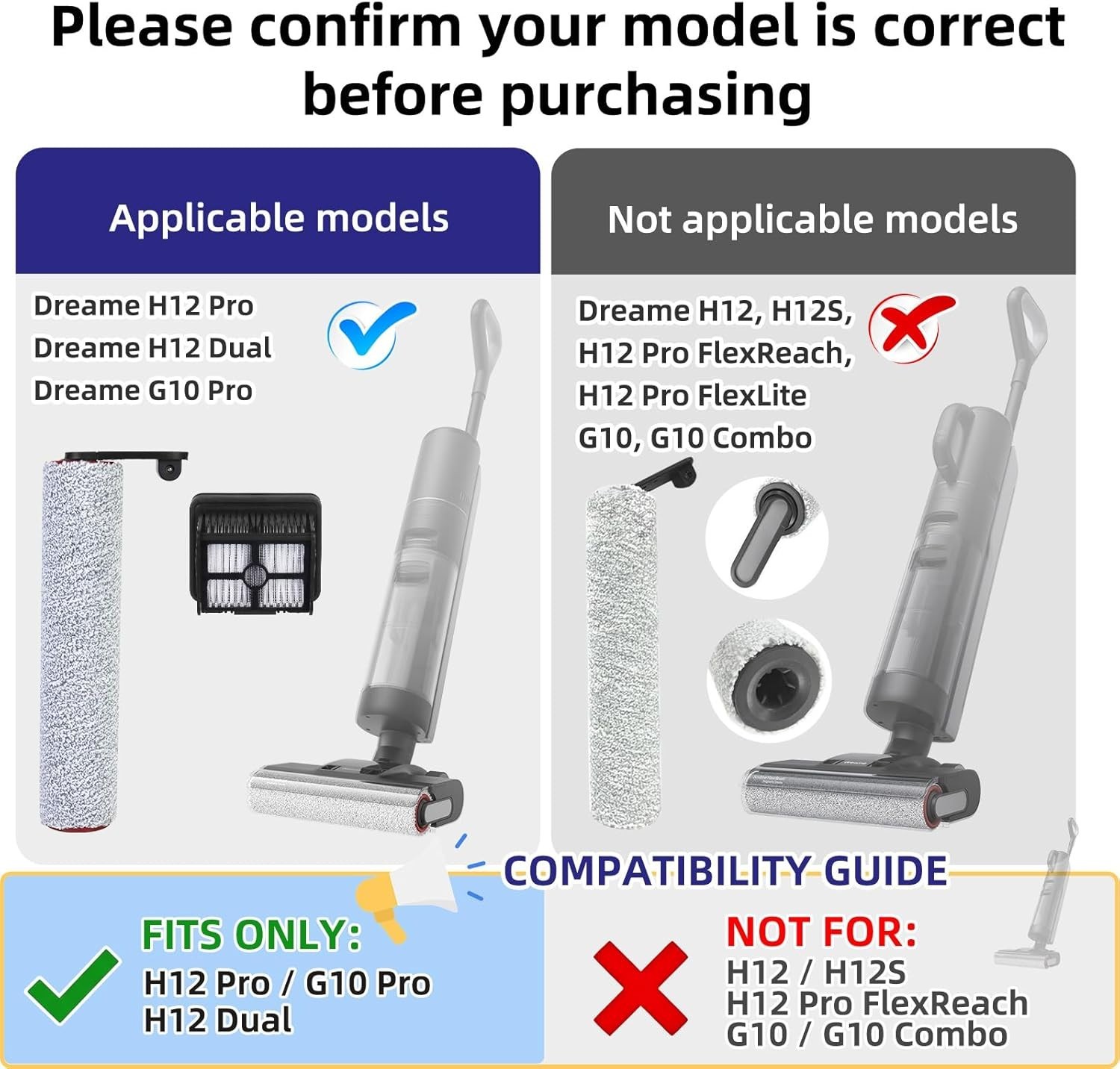 NEW! 6 Pcs Brush Roller & Filter Kit For Dreame H12 Pro H12 Dual G10 Pro Vacuum