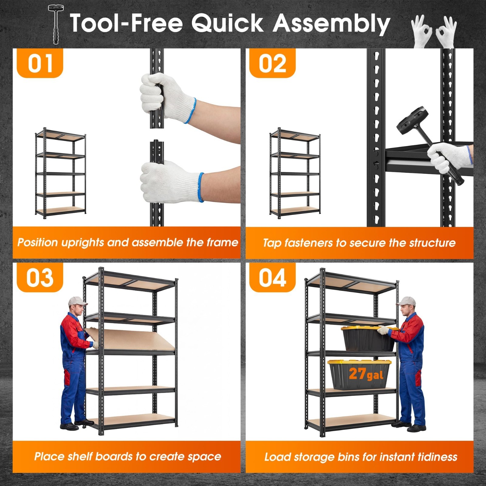 2400LBS Heavy Duty 5-Tier Adjustable Garage Shelving Unit | 36″x16″x72″ Storage