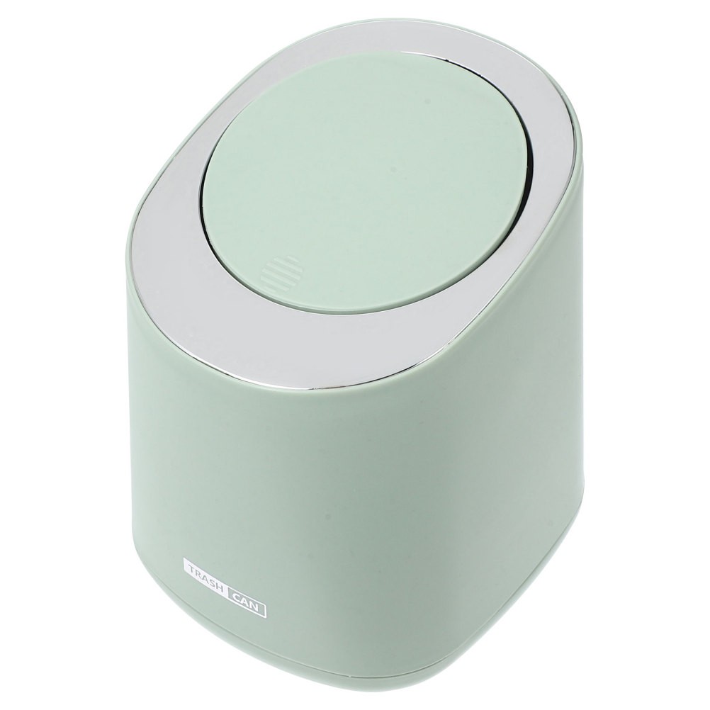 1 Set Mini Reusable Desk Trash Can with Lid Light Green ABS PP Press Type