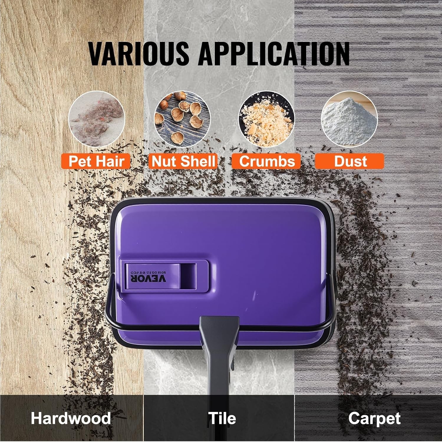 Stylish Purple Carpet Sweeper – Quiet Manual Operation, Pet Hair & Dirt Remover