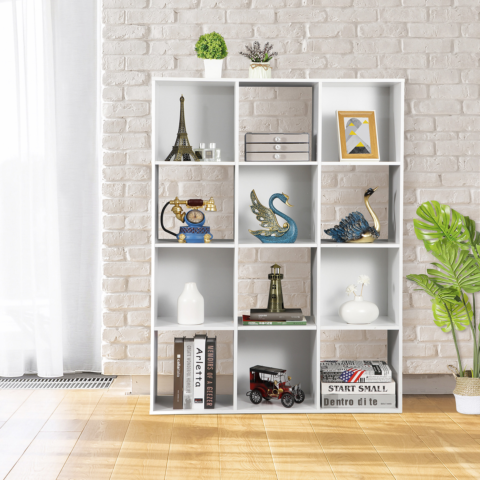 White 12 Cube Bookcase Storage Organizer Wooden Home Office Shelving Bookshelf