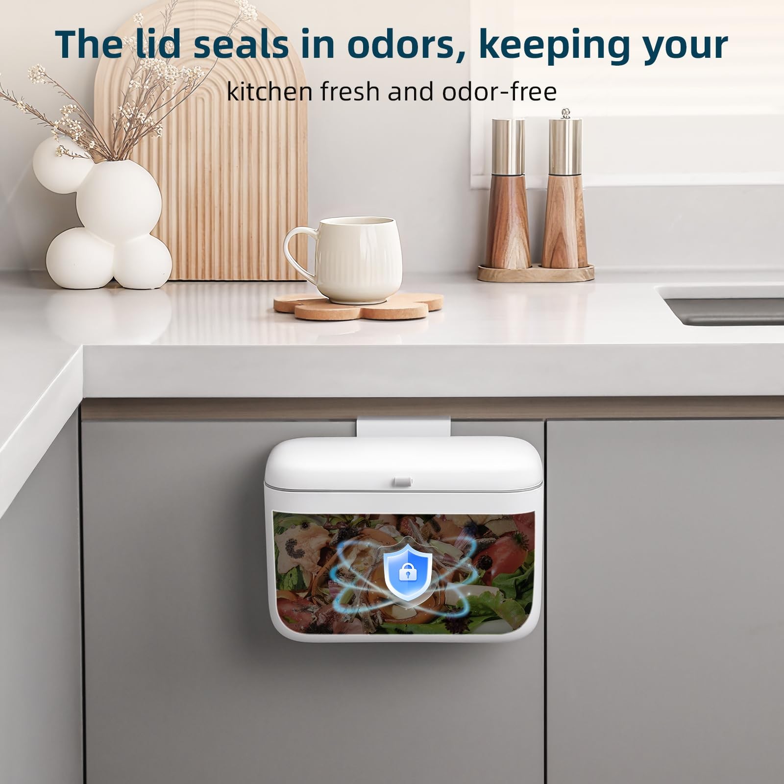 1.3 Gal 5L Matte White Hanging Small Compost Bin Countertop Under Sink