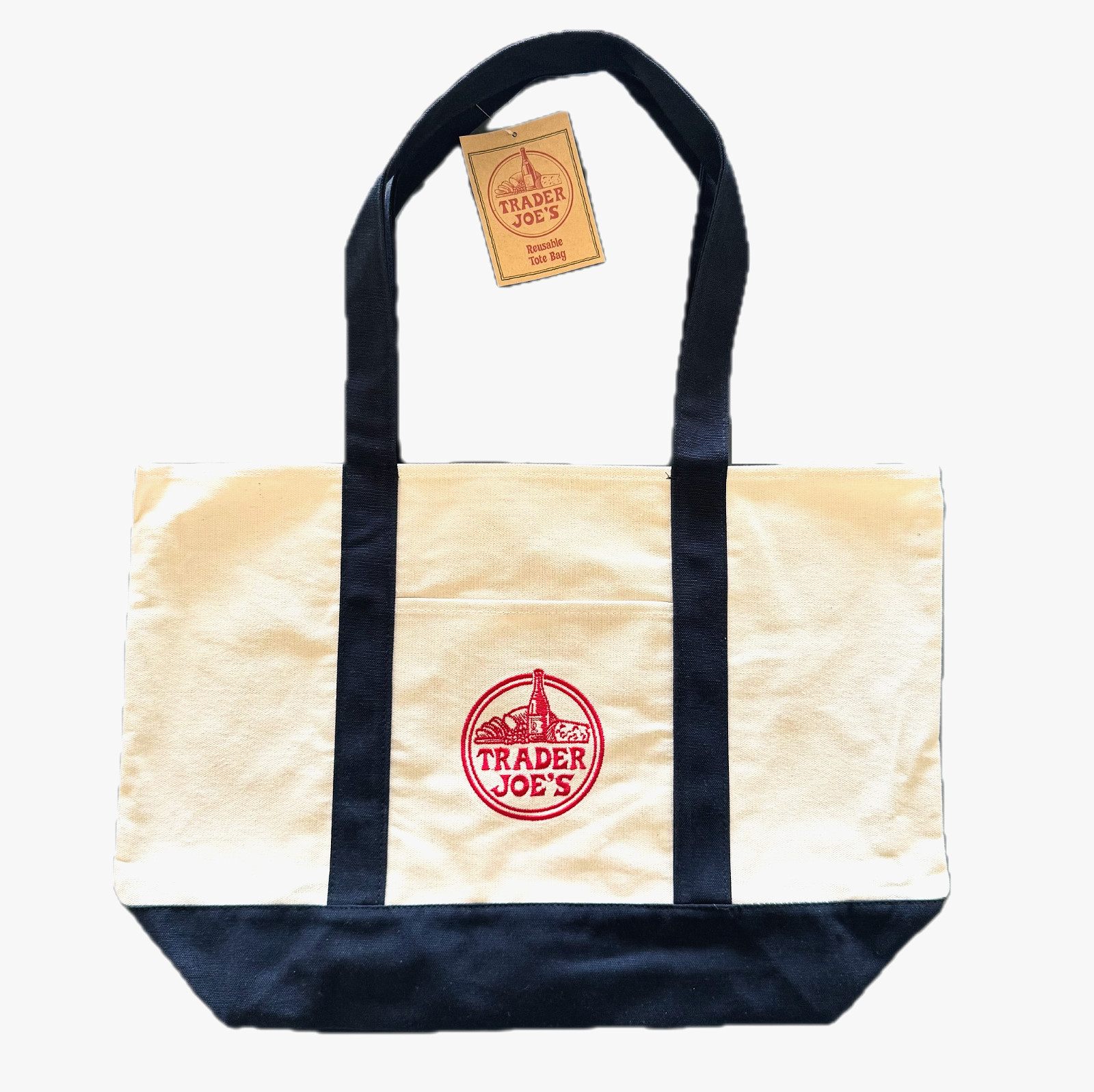 TRADER JOE’S LARGE CANVAS BAG HEAVY COTTON REUSABLE SHOPPING BAG LARGE NAVY BLUE