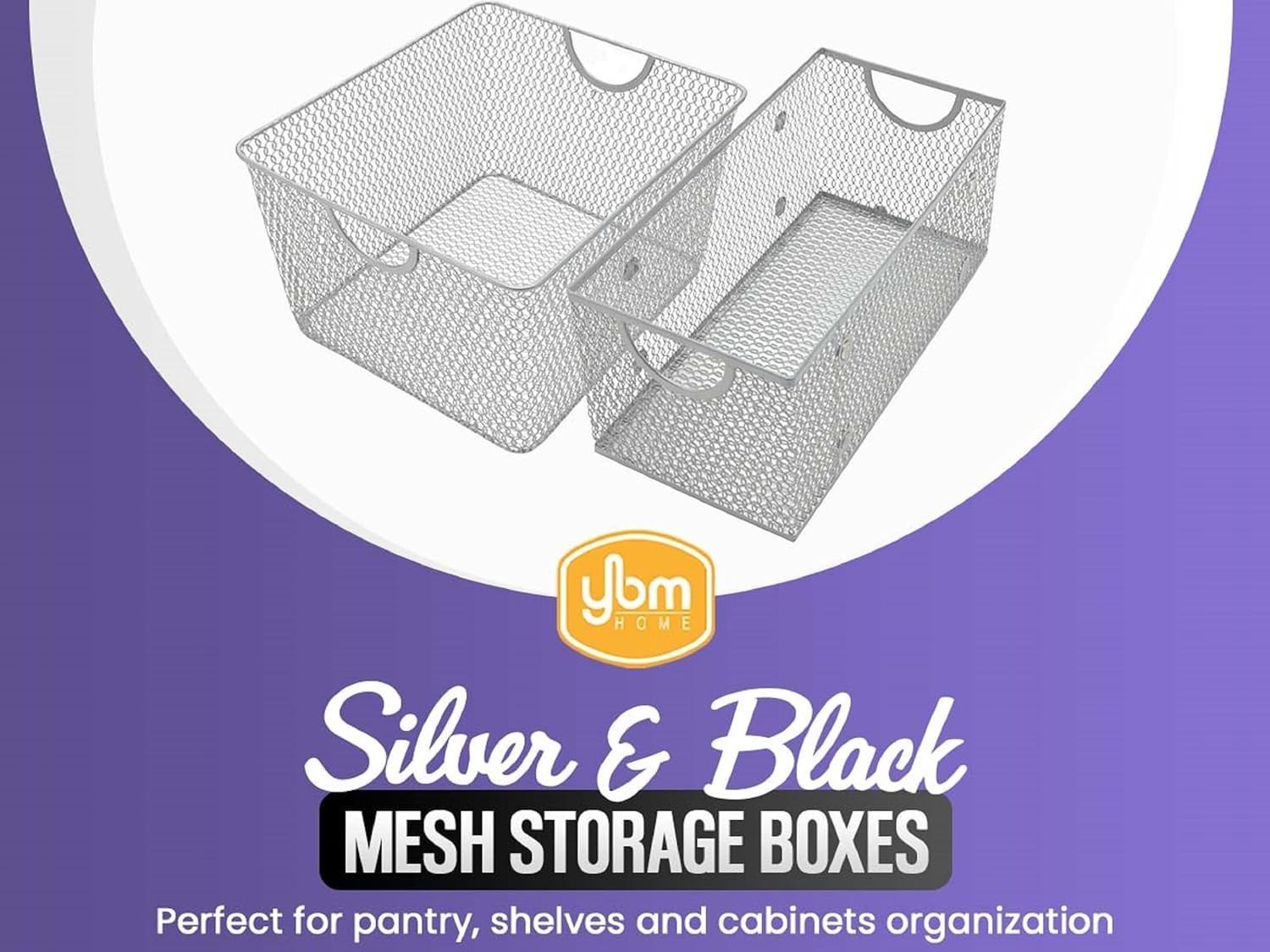 Ybm Home Wire Mesh Open Bin Basket Silver 11 in. L x 5.1 in. W x 5 in. H 2 Pack
