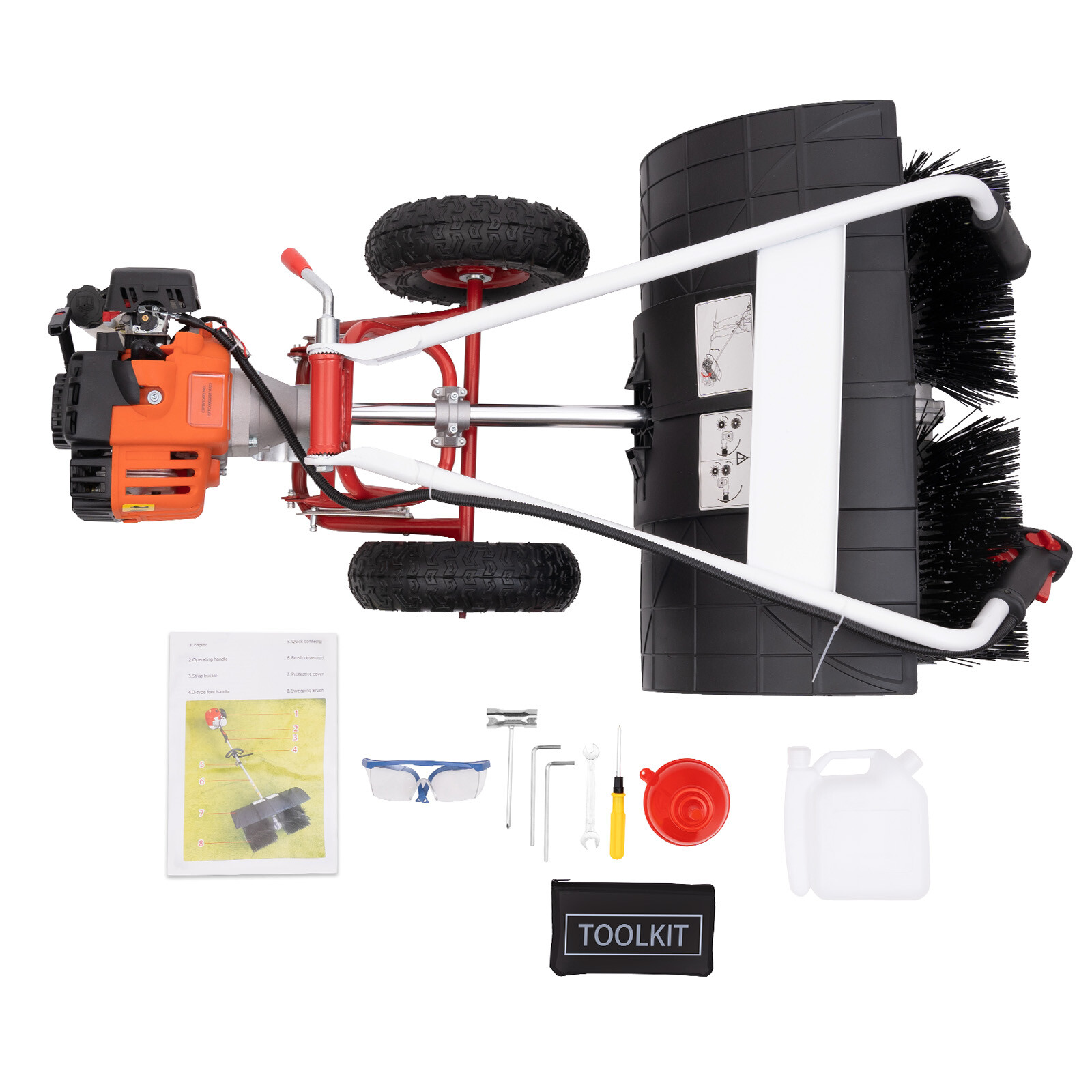 Walk Behind 52cc Power Broom Snow Driveway Sweeper Cleaner Artificial Grass ~