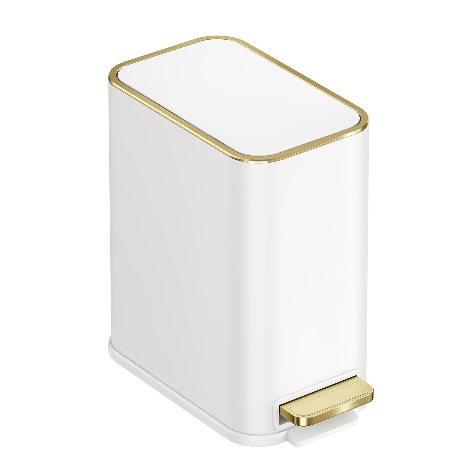 White 5L 1.3 Gallon Stainless Steel Step Slim Small Bathroom Trash Can Dust