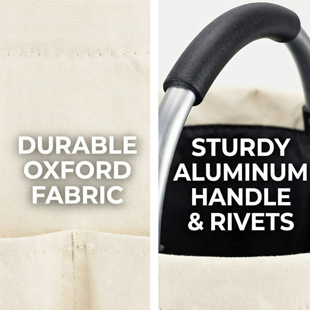 Cleaning Caddy Organizer Bag with Handle Waterproof Oxford Cloth Storage white