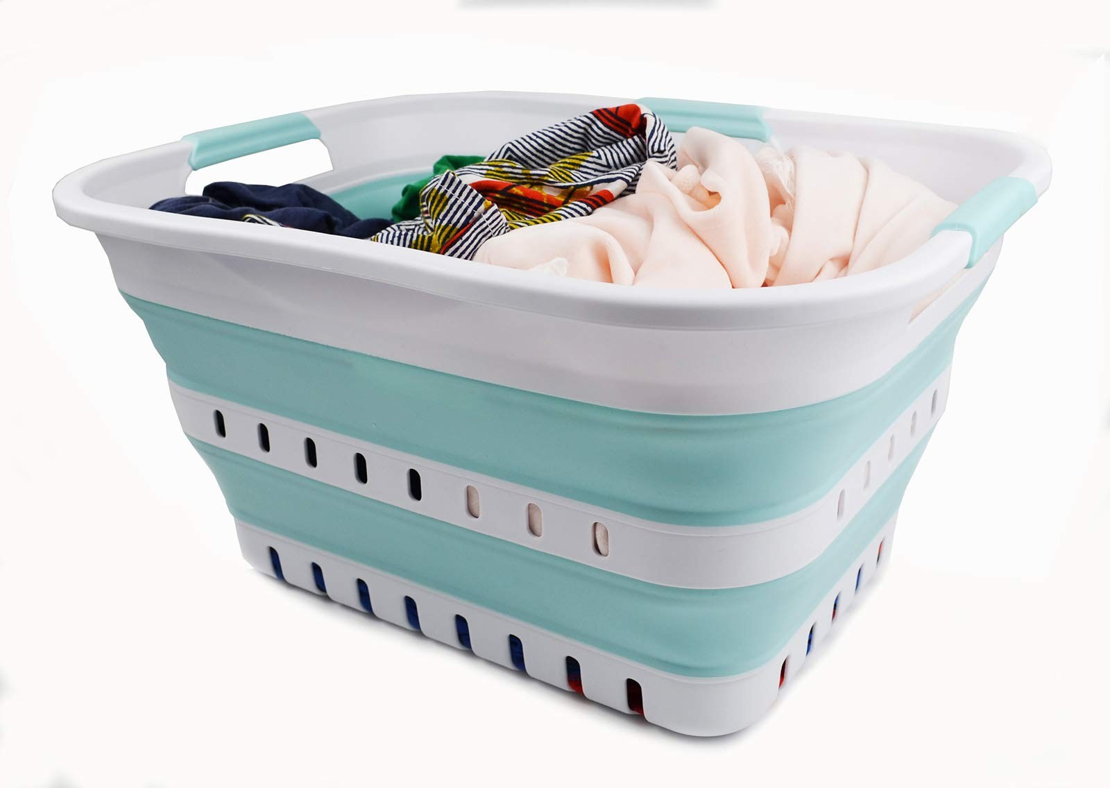 SAMMART 30L (8 Gallon) Collapsible 3 Handled Plastic Laundry Basket – Foldable