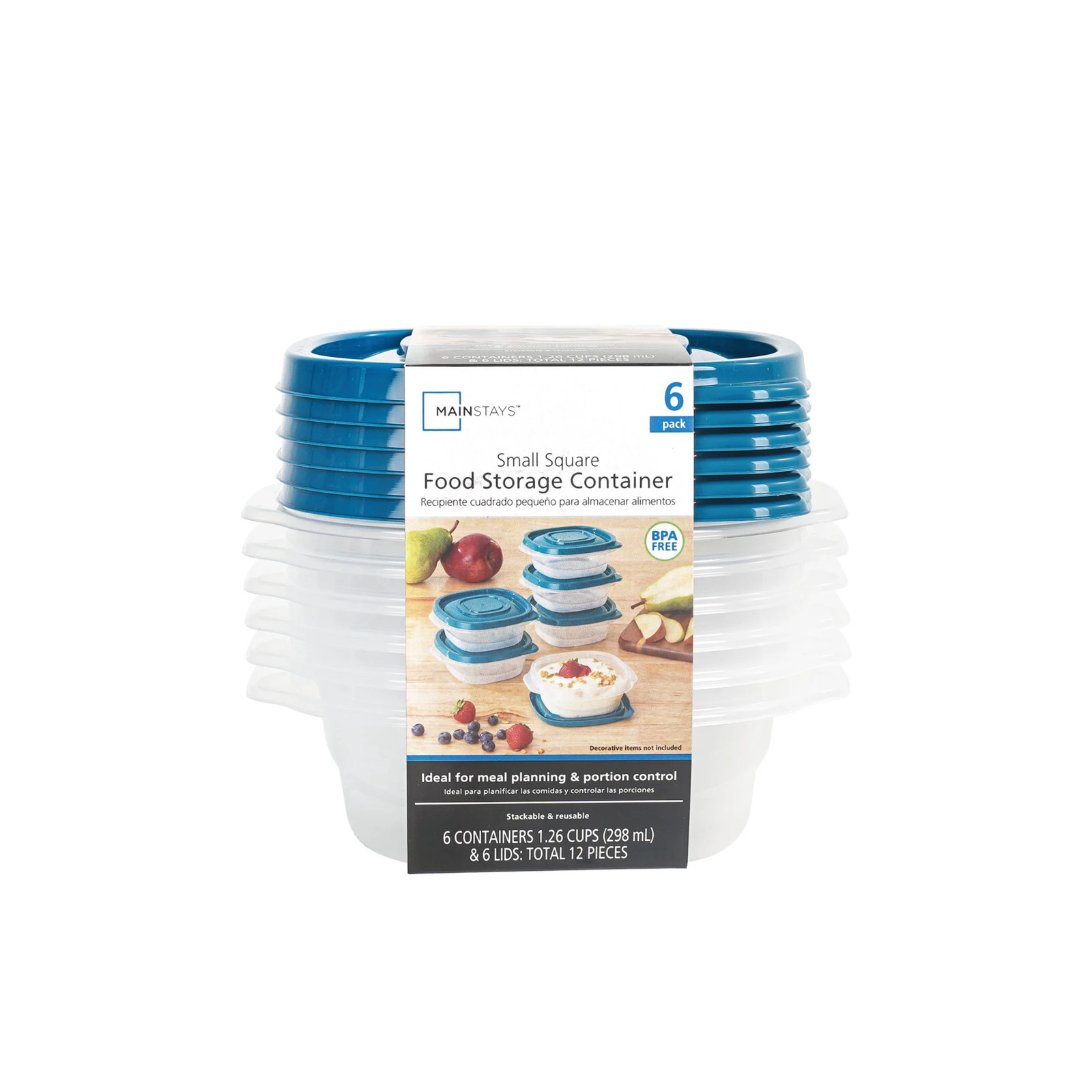 Mainstays Semi Durable Square 1.26Cup Plastic Food Storage Container 6 Pack, Bes