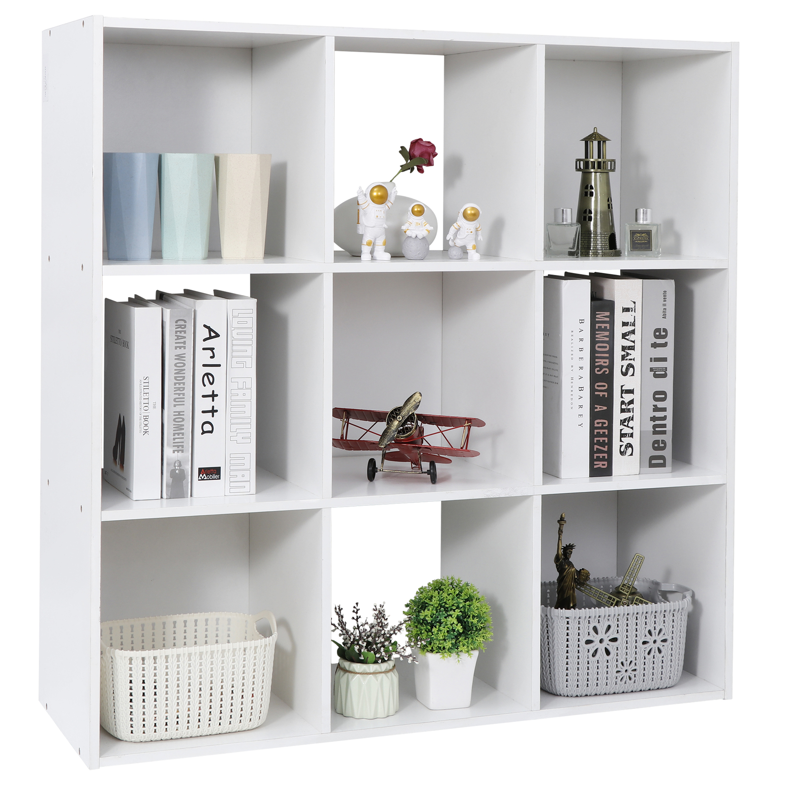 9-Cube Closet Organizer Storage Shelves Save Space Bookcase Wood White Indoor