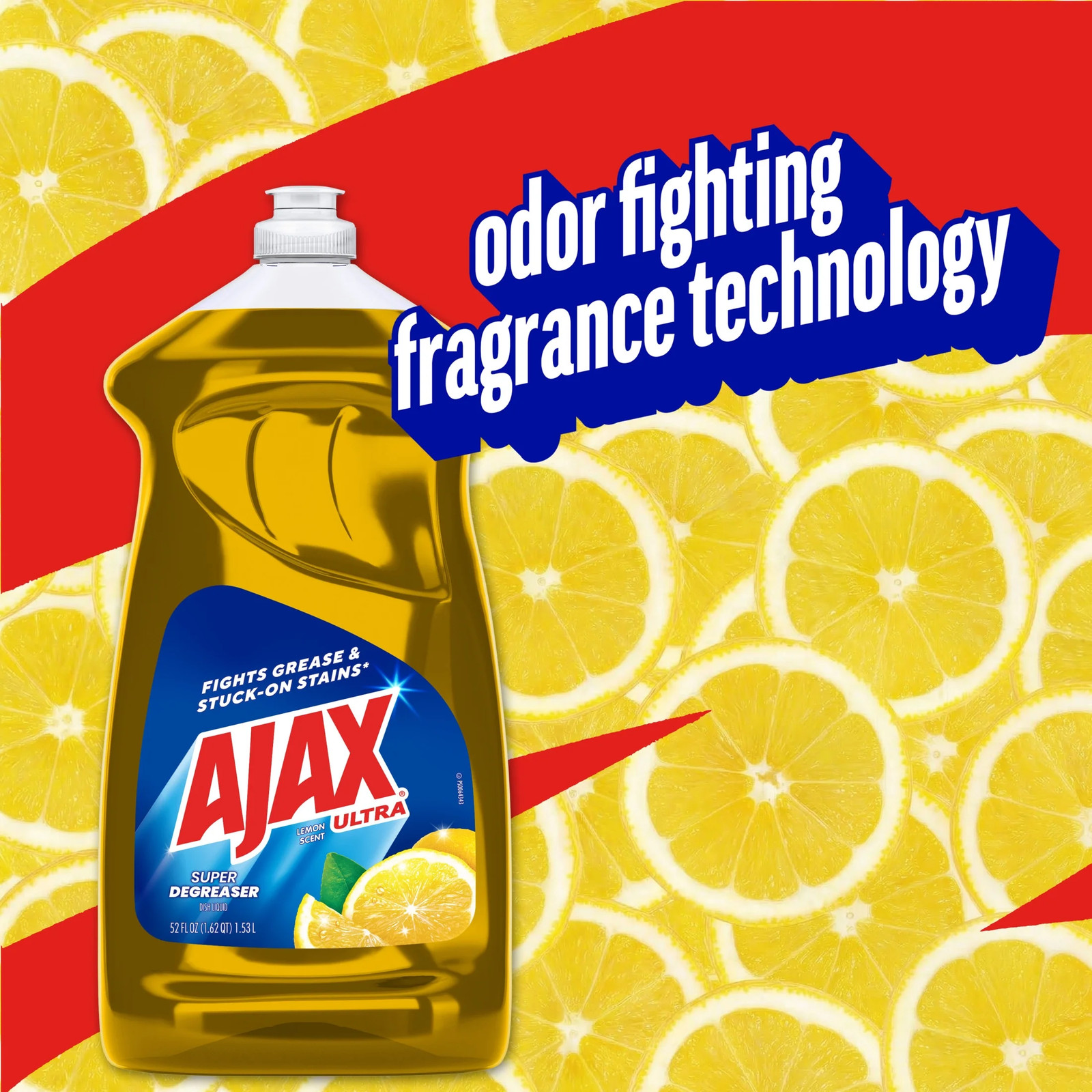 Ajax Ultra Lemon Liquid Dish Soap, Super Degreaser, Easy-Flip Cap, 52 Fl Oz