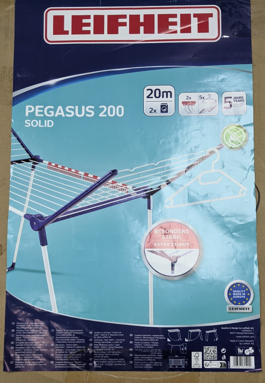Leifheit Pegasus 200 Solid Drying Rack 65ft Foldable Indoor Outdoor Open Box