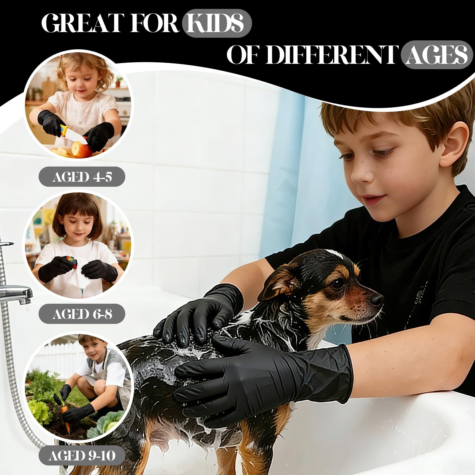 Xandoval Kids Nitrile Gloves for 6-10 Years, 5Mil Black Disposable Gloves for…