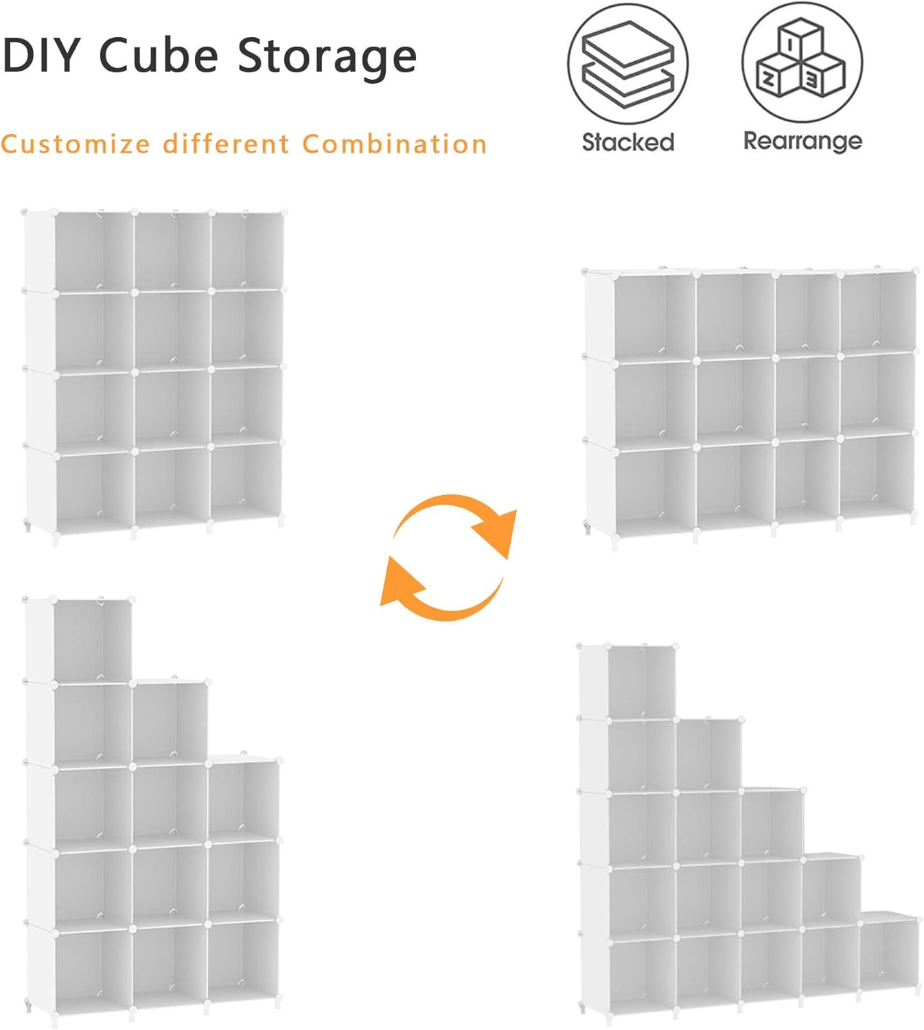 12 Cube Storage Organizer, Closet Organizer Storage Shelves, White |