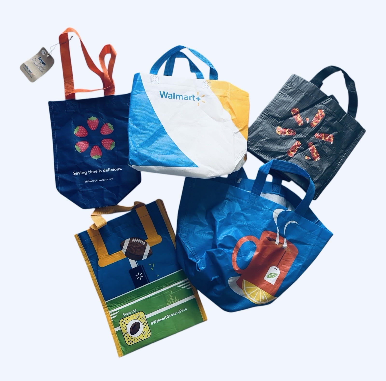 5 Lot Walmart Sm/ Medium Reusable Shopping Bags Recycle Groceries Bags Shop Curb