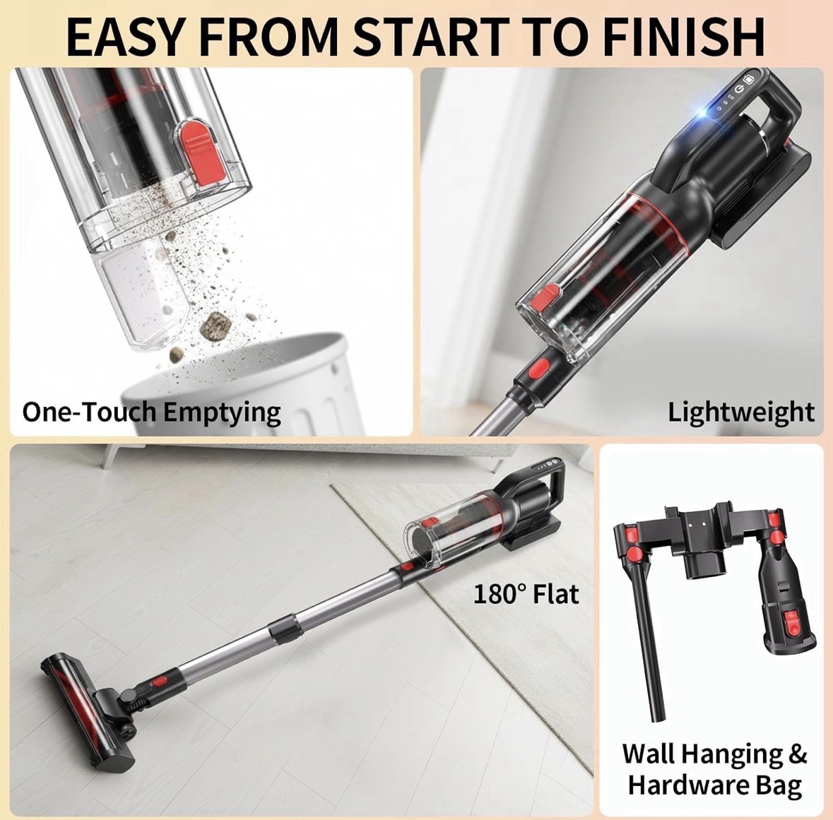 Cordless Vacuum Cleaner 40KPA 500 W Up To 45 Min. Of Run Time