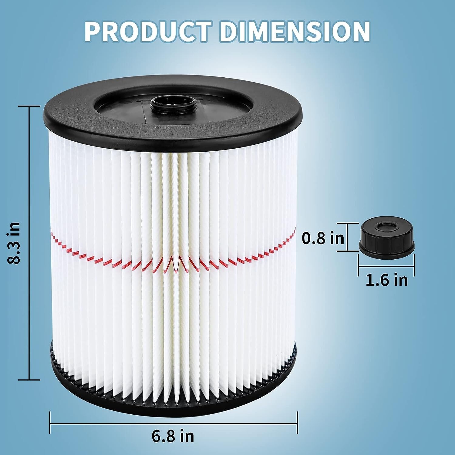 2 Pack 17816 Red-Stripe Cartridge Filter for Craftsman Shop Vac Wet/Dry Vacuum
