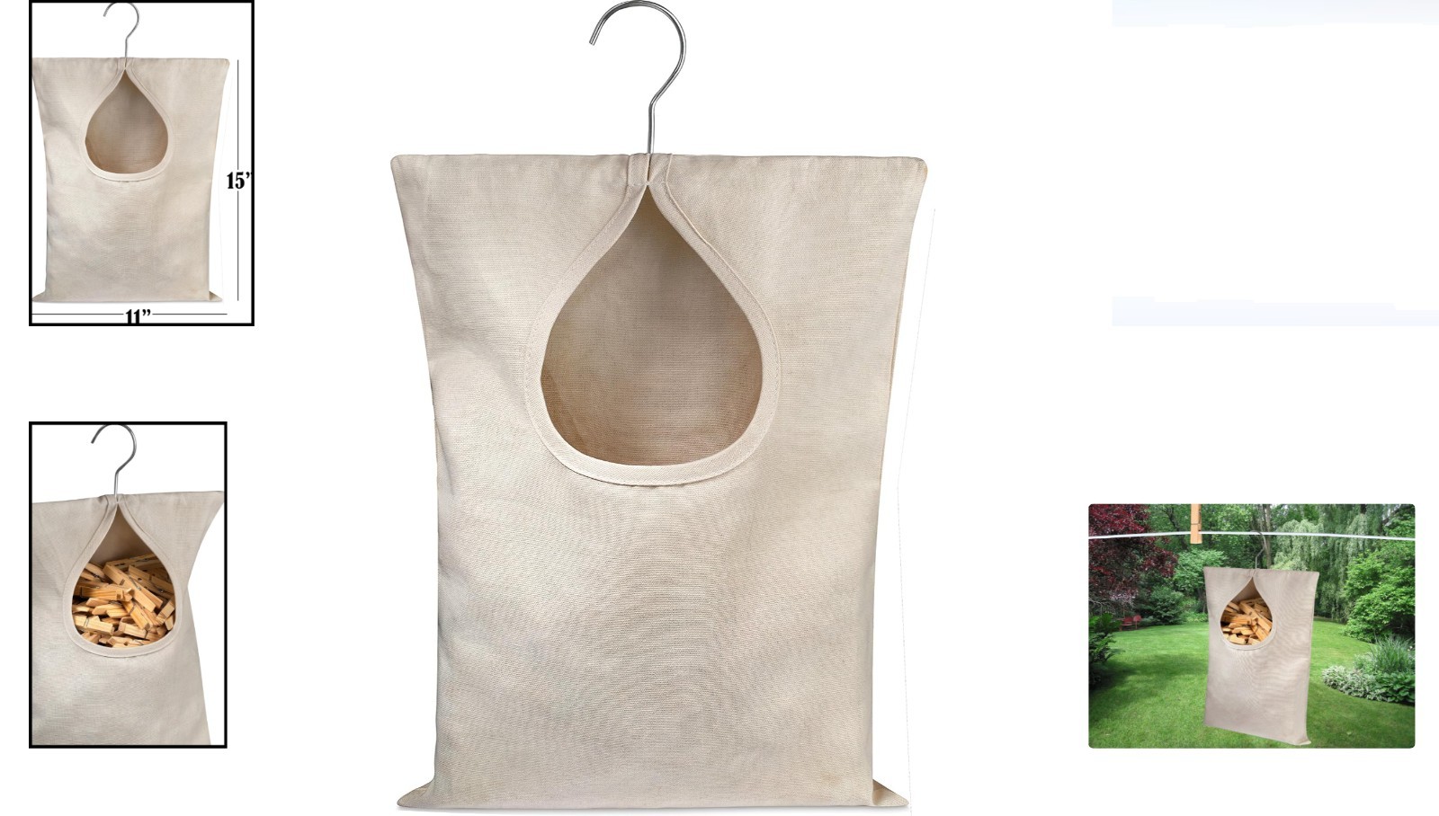 Clothespin Bag 11×15 inch Canvas Heavy Duty for 100 Pins Hanging Organizer
