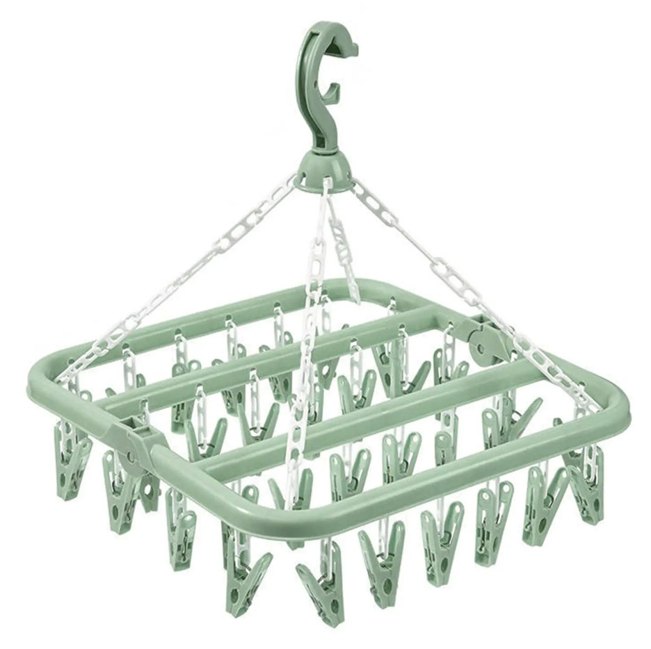 1pc Folding Drying Rack w/ 32 Clips – Portable Hanger for Socks & Underwear