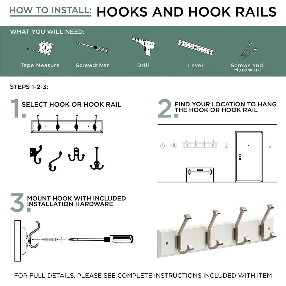 Liberty Hook Rack White Satin Nickel Heavy Duty Hooks Wall Mounted 45 in. Width