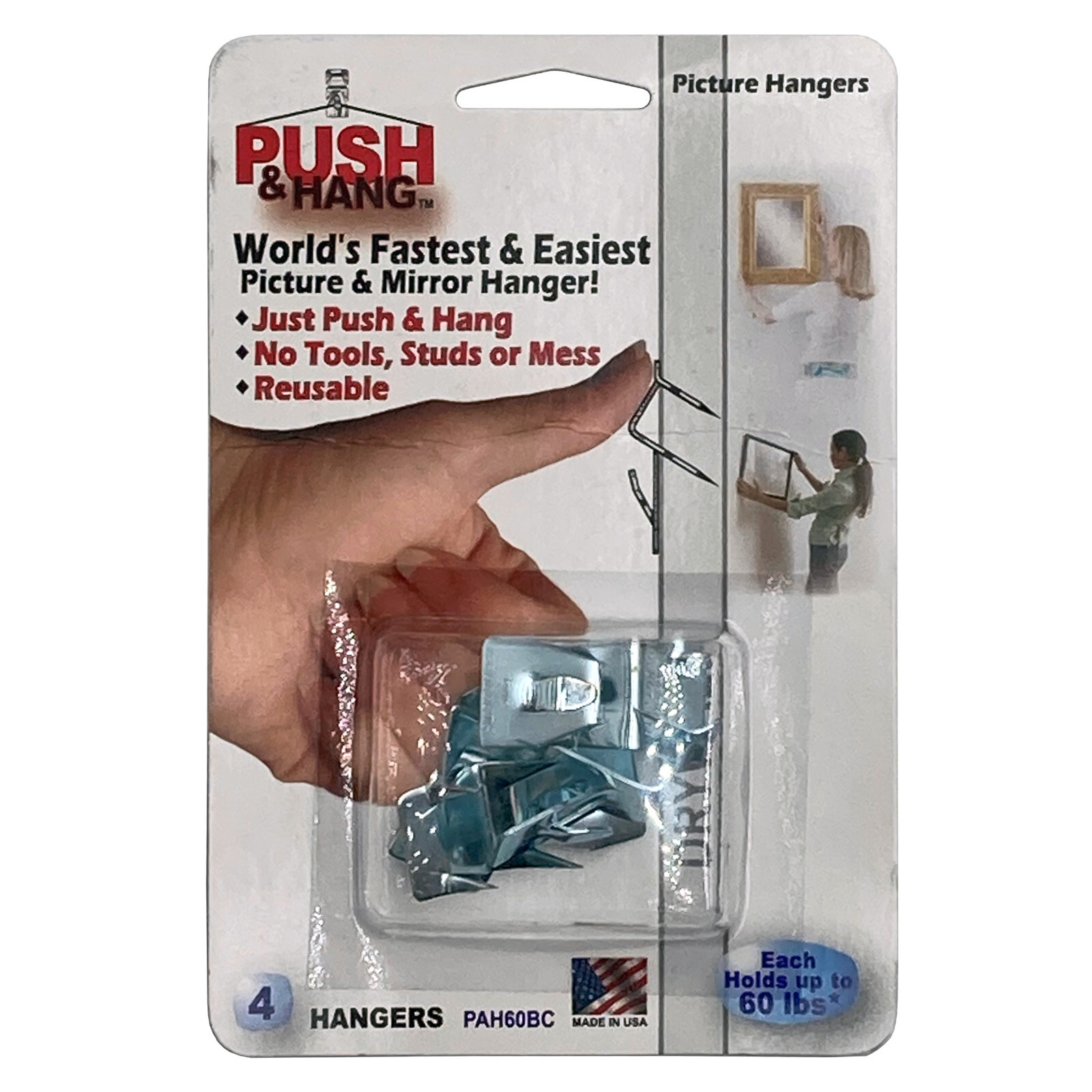 Push & Hang Drywall Picture & Mirror Hangers | 10lbs & 60lbs Weight Capacity
