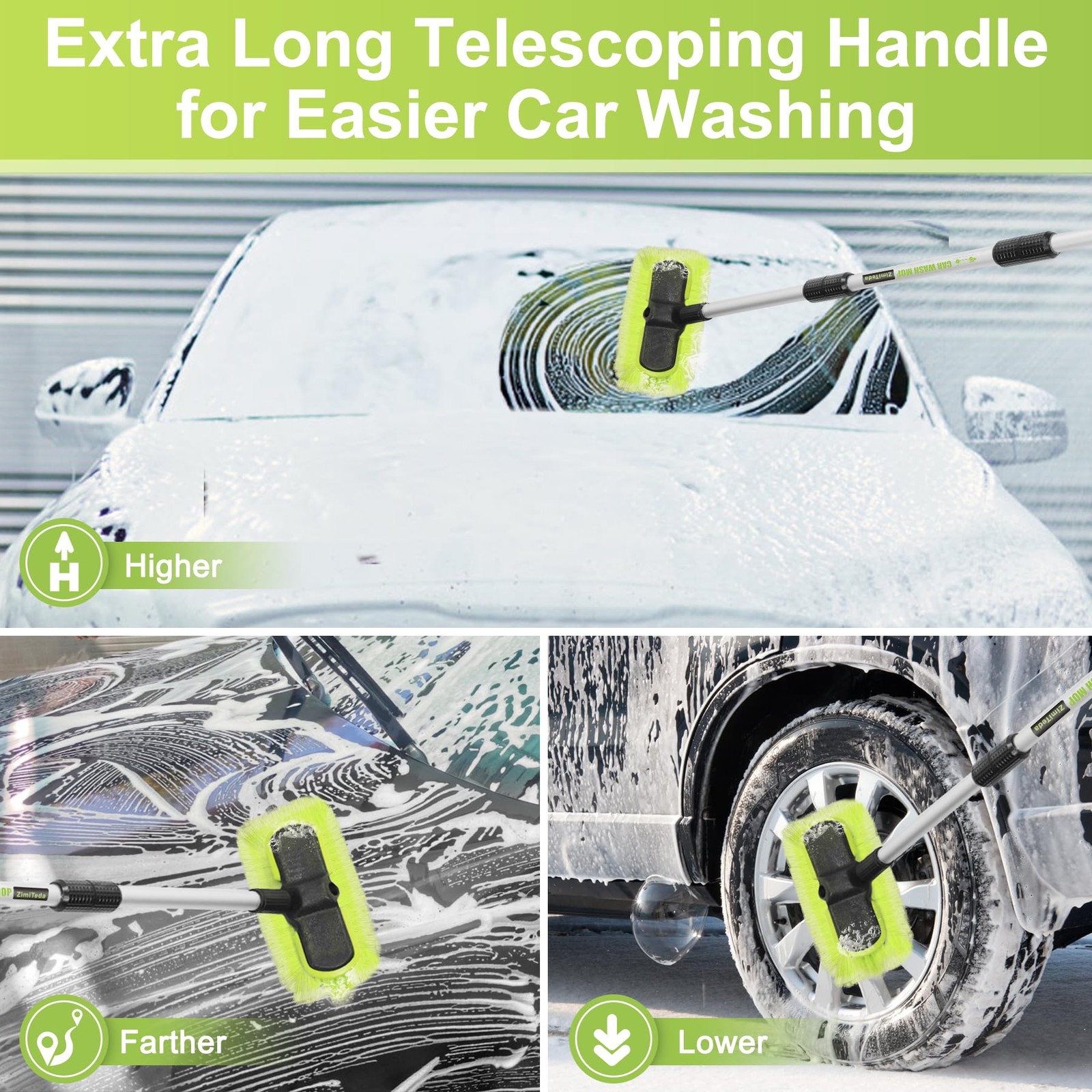 “65” Car Wash Brush with Extendable Handle for RV, Boat, Truck, and Solar