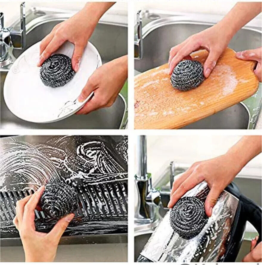 4 PCS Stainless Steel Sponges Scrubbing Scourer Pad For Kitchen 2.5″Dia x 1.5L