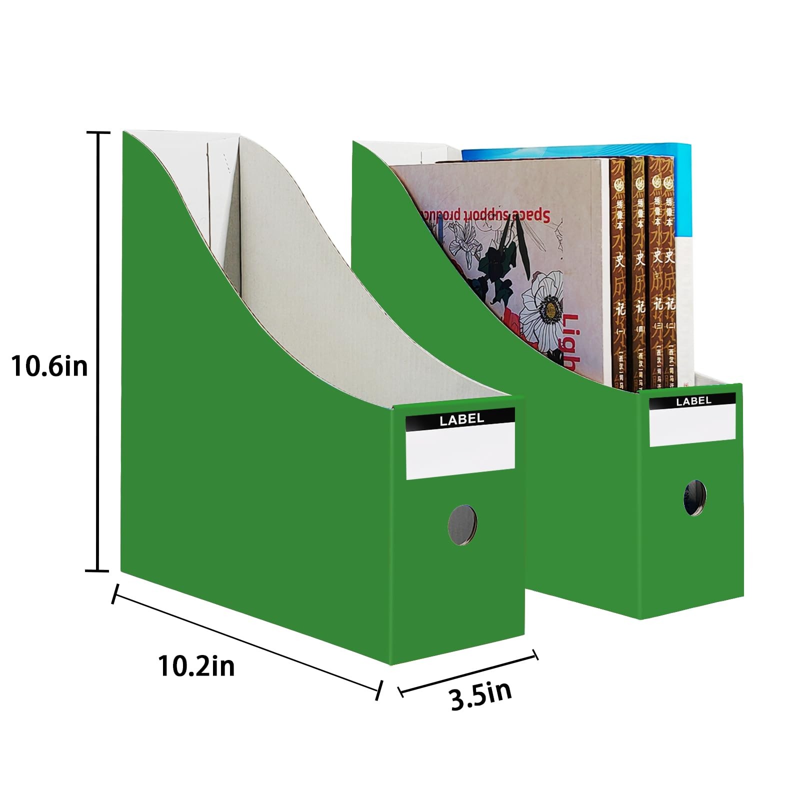 Limitliho 2 Pack Cardboard File Storage Box with Label, Grass Green Book Hold…