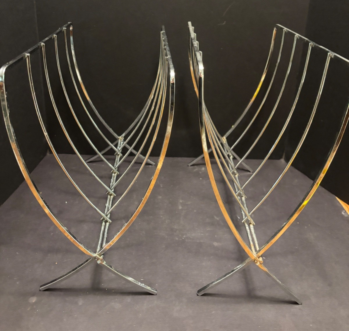 Vintage MCM Chrome Folding Magazine Rack(s) Holder Bar/Rod Brutalist 2 Available