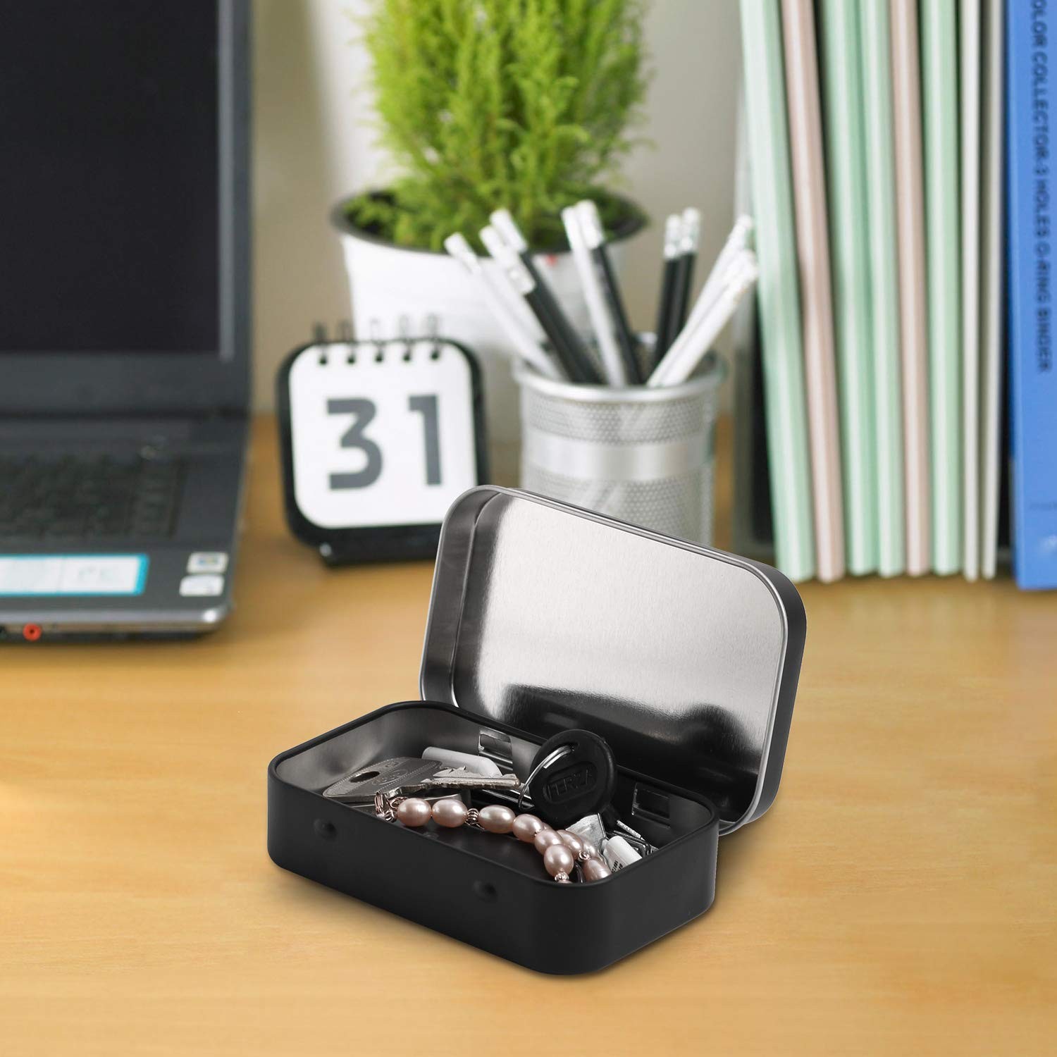 Metal Rectangular Hinged Tins Pack of 40 Matte Black Mini Portable Box Conta…