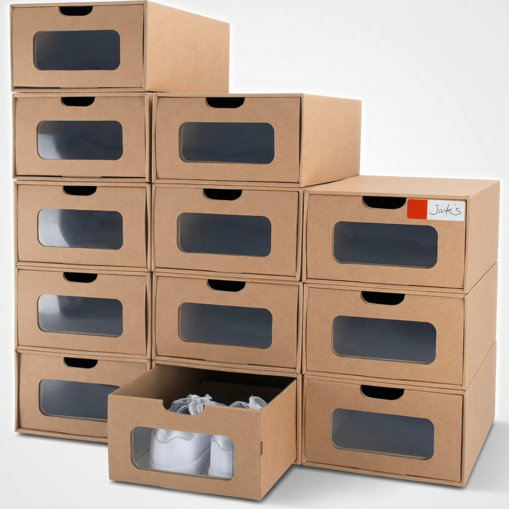 Shoe Box Organizer 12 Pack Stackable Cardboard Storage Drawer Window Closet