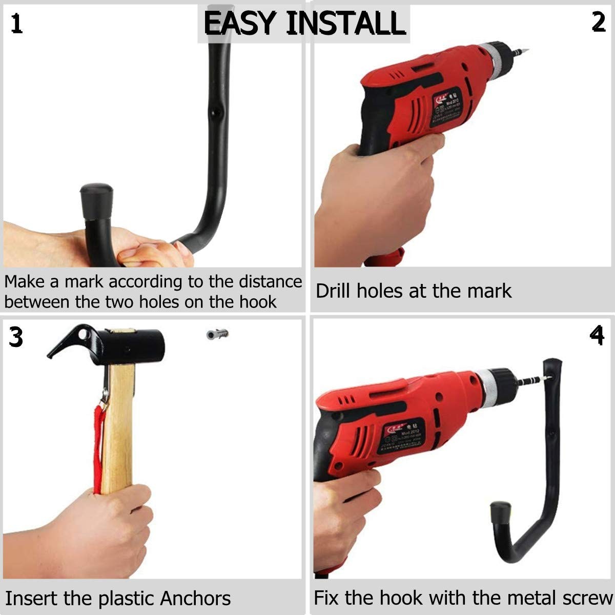 6 Pack Heavy Duty Garage Storage Hooks 9.8IN Wall Mount Utility Hangers