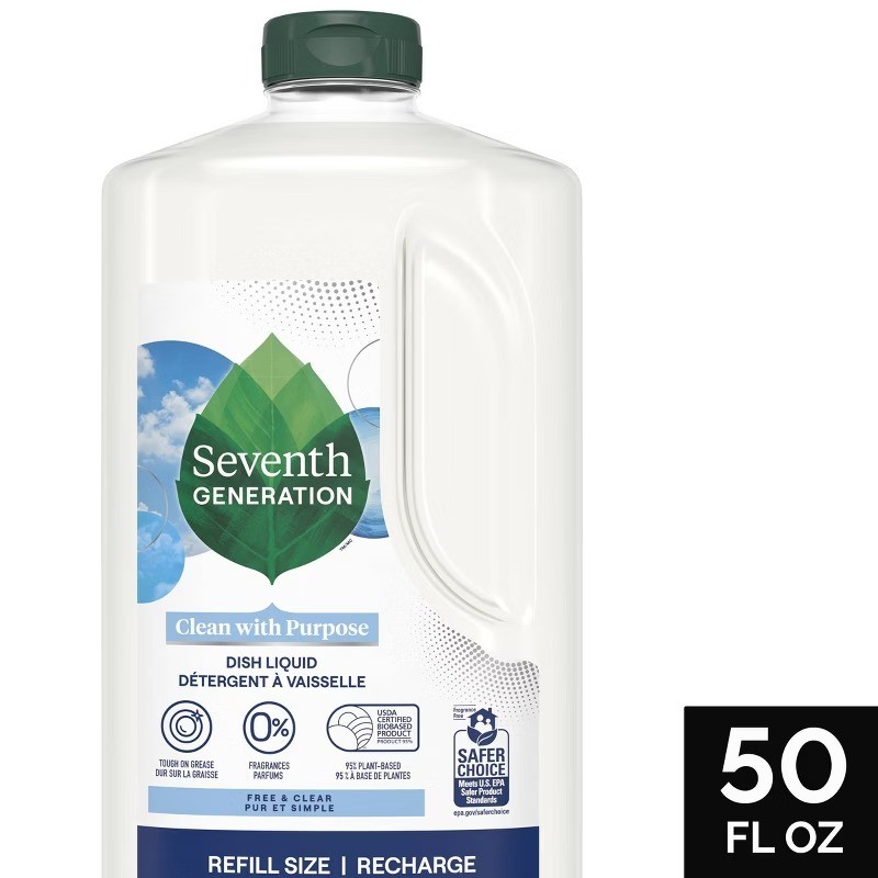 Seventh Generation Free & Clear Dish Soap 50 fl oz Hypoallergenic Phosphate-Free