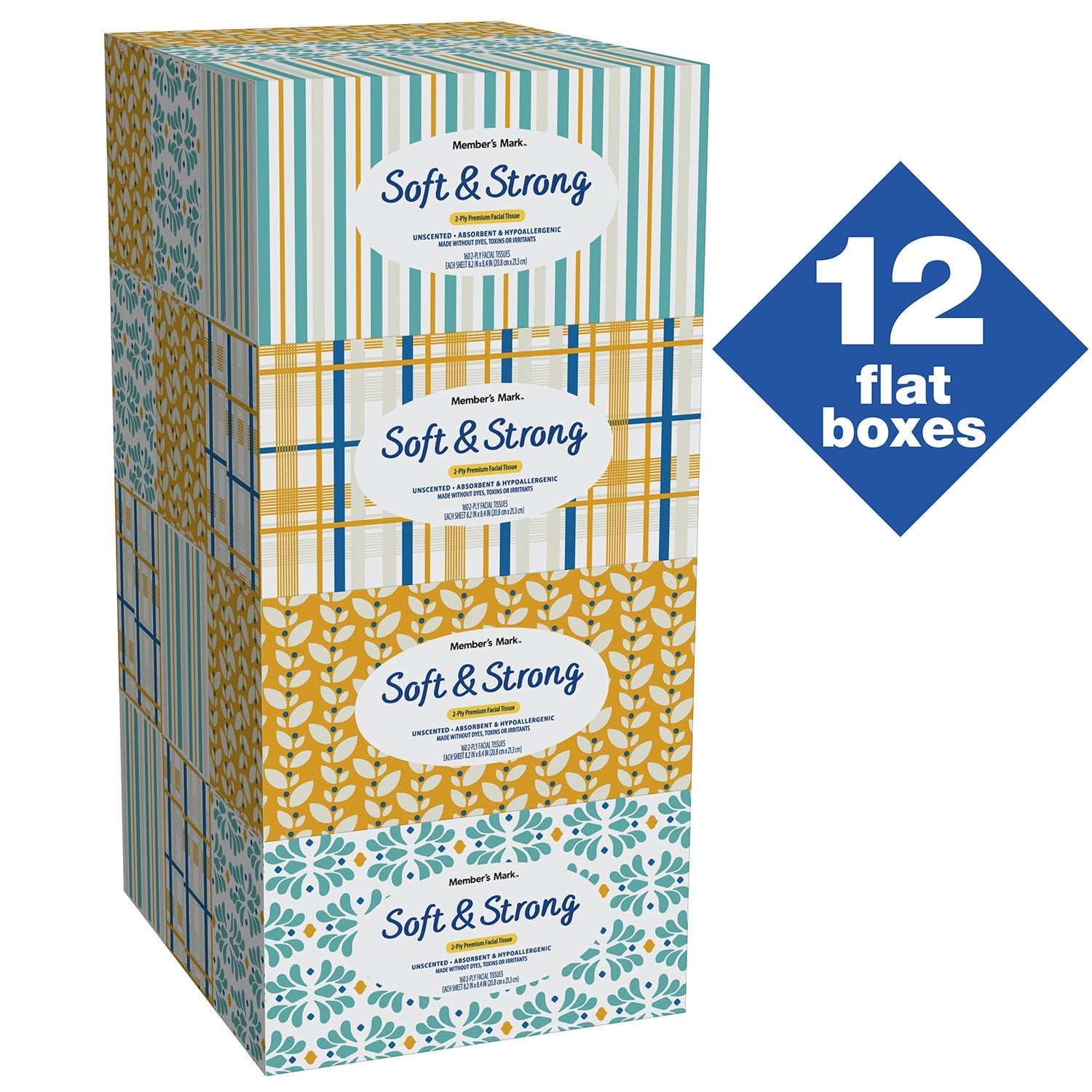 Member’s Mark Soft & Strong 2-Ply Premium Facial Tissues 12 Flat Boxes