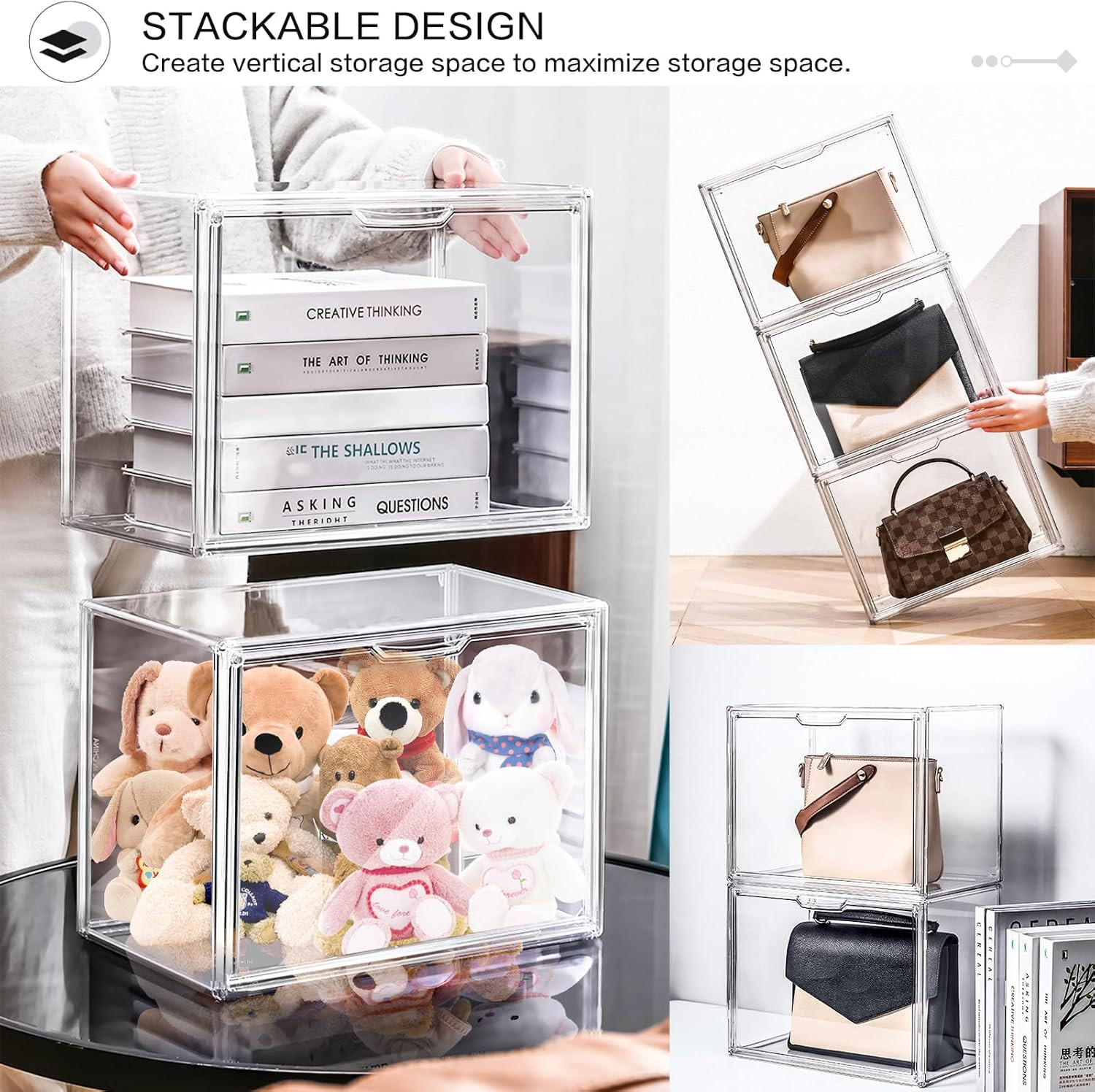 4 Packs Clear Plastic Handbag Storage Organizer for Closet, Acrylic Display Case