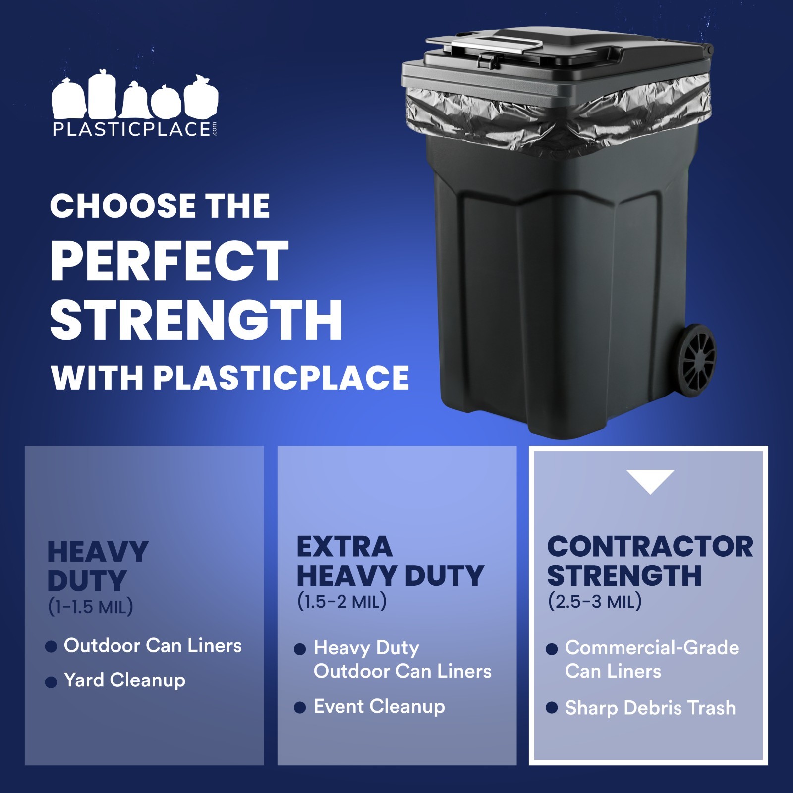 Plasticplace 65 Gallon Extra Heavy Trash Bags, 25 Count