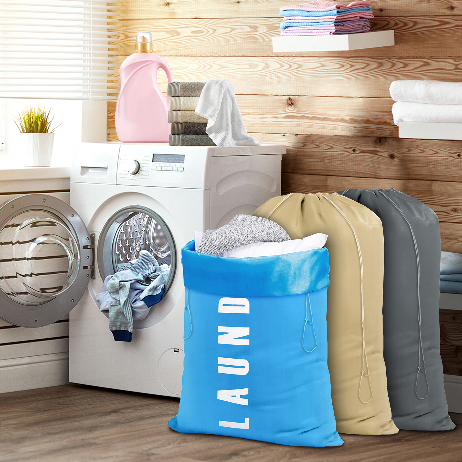 3 Pcs Large Heavy Duty Laundry Bags, Dirty Clothes Drawstring Storage Organizer