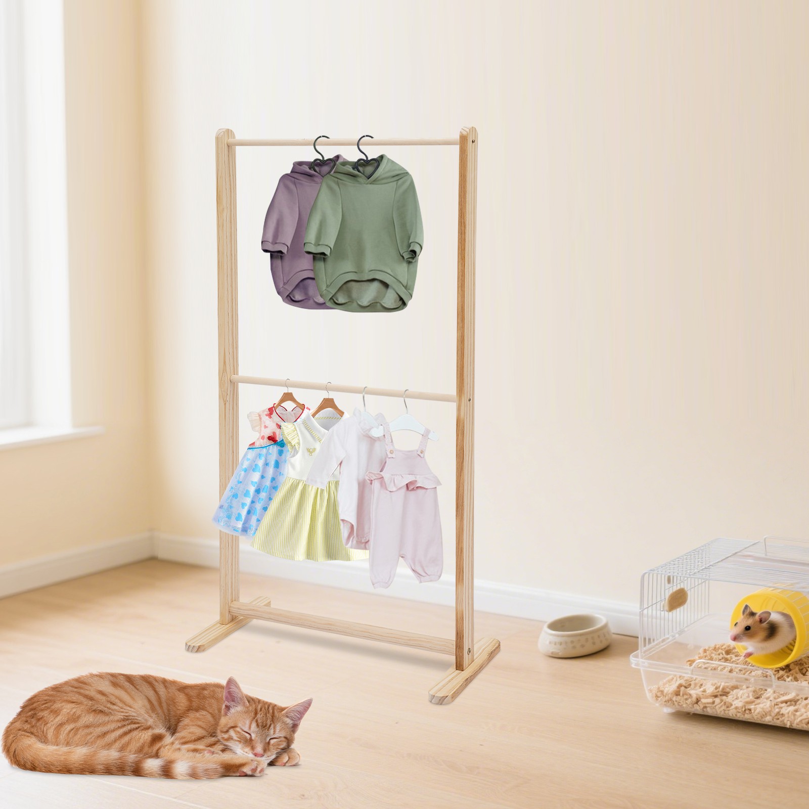 2 Tiers Pet Clothing Display Stand Dog Clothes Storage Rack Cat Garment Stand