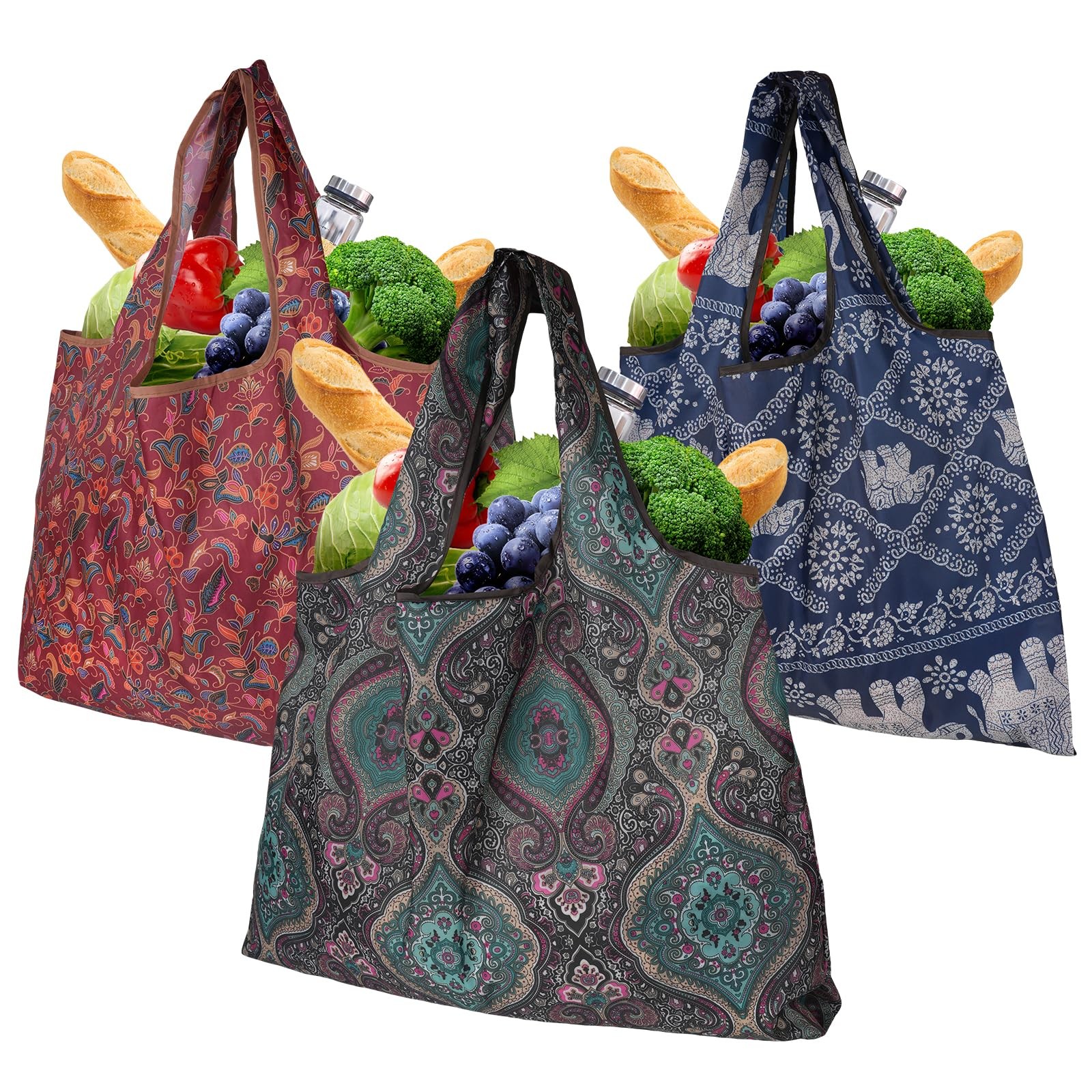 Extra Large Foldable Grocery Bag 22×15 Inch Holds 44 Lb Reusable 3 PCS