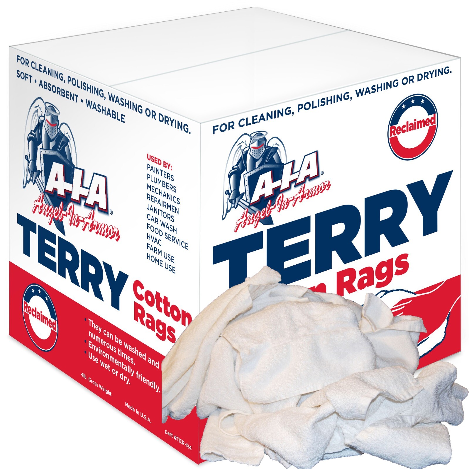 WHITE TERRY CLOTH CLEANING RAGS 15”x18”, REUSABLE / HIGHLY ABSORBENT 100% COTTON