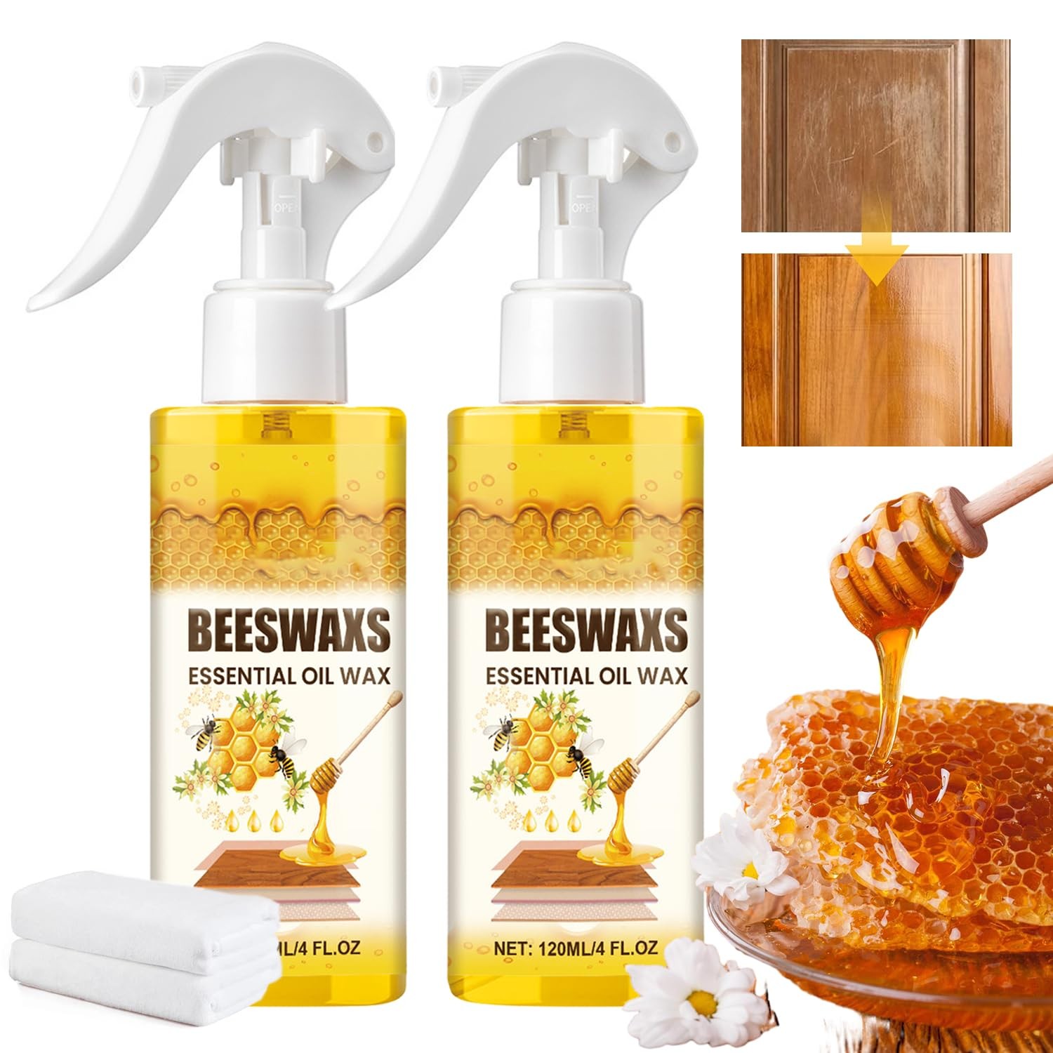 Beeswax Wood Polish Spray, 2PCS Natural Bees wax 2 Fl Oz (Pack of 2)