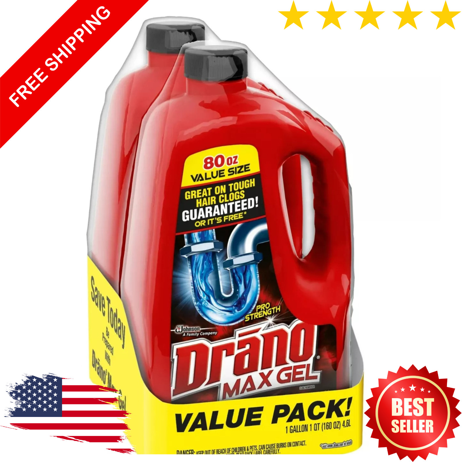 Drano Max Gel Drain Clog Remover, 160 Ounces, 2 Count